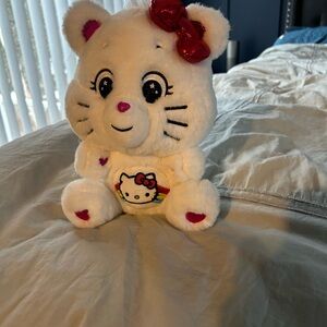 Hello Kitty /Care Bear White Plush with Red Bow and Pink Heart Accents